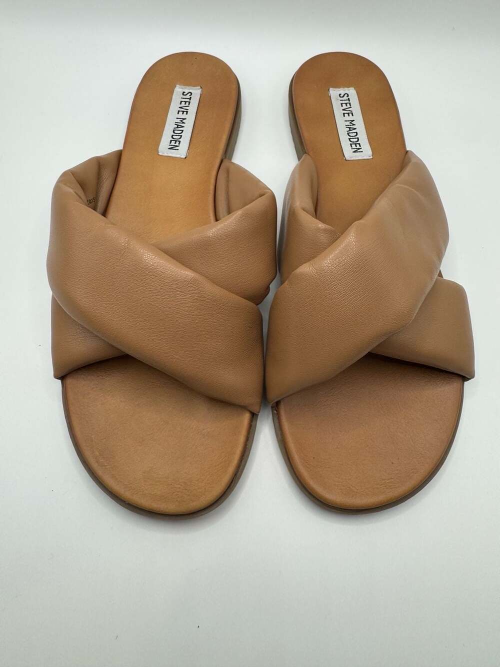 Steve Madden Crozz Tan Puffed Criss Cross Slide Sandals 8.5